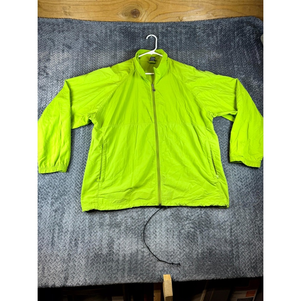Lands'End Windbreaker Jacket Mens XL Green Full Zip Raglan Sleeve Drawcord Hem